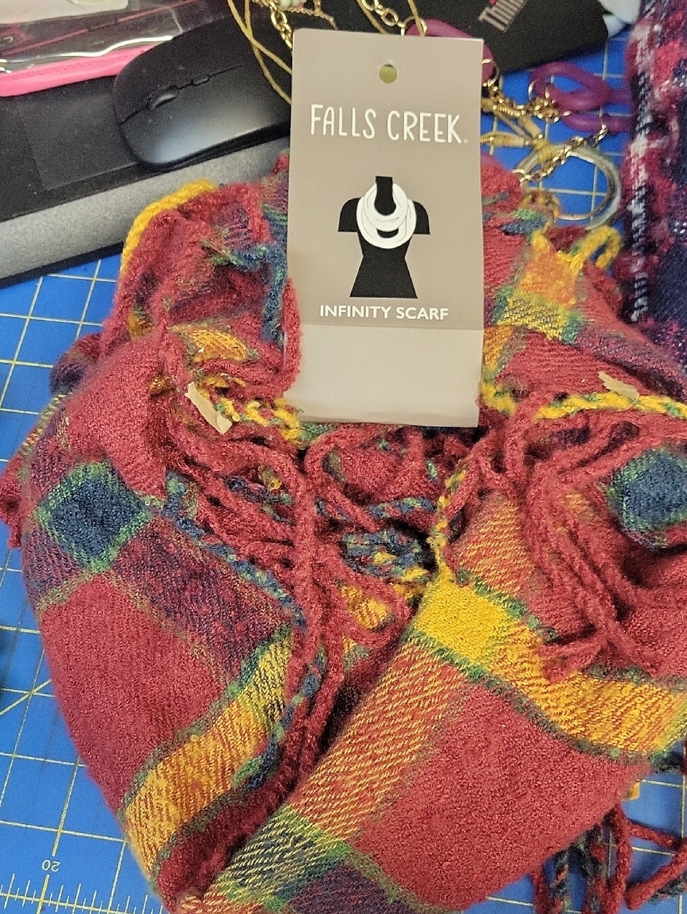 Falls Creek Infinity Scarf - Red, Yellow, Green Plaid NWT